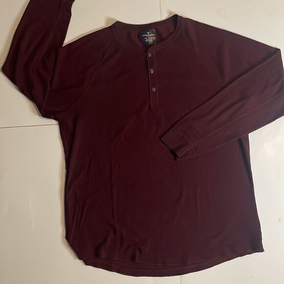 American eagle mens long sleeve maroon 1/4 button soft tee size xxl - Picture 6 of 14